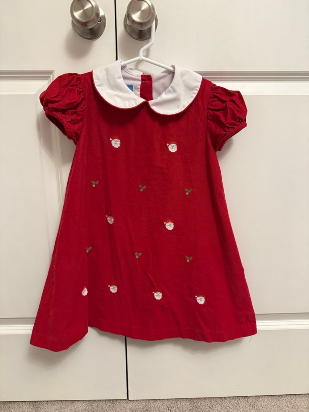 Classic Red Girls' Party Dress with White Peter Pan Collar